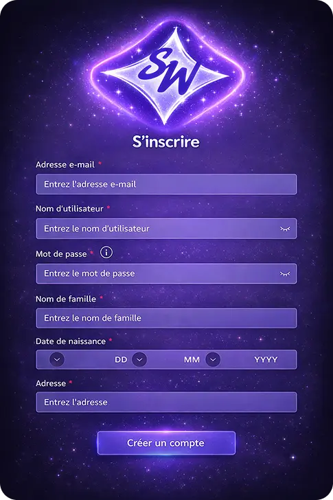 Si vous êtes intéressé par Shiny Wilds casino en ligne et souhaitez créer un compte, notre équipe se fera un plaisir de vous aider. Suivez simplement les instructions: Ouvrez la page principale du site officiel du casino. Trouvez et cliquez sur le bouton “S'inscrire” situé à droite du menu principal. Saisissez votre adresse e-mail et créez un mot de passe robuste comprenant des majuscules et des minuscules. Fournissez au système certaines informations personnelles: prénom, nom, date de naissance et pays de résidence Sélectionnez la devise du compte Veuillez cocher la case pour indiquer que vous avez plus de 18 ans. Confirmez votre inscription par e-mail.